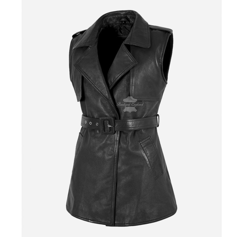 CARMELA Ladies Vest Belt Closure Designer Leather Waistcoat