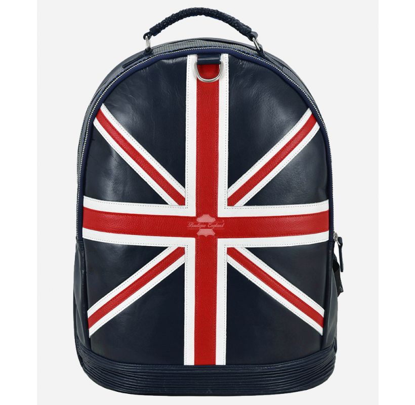 England Rucksack Men's Union Jack Leather Backpack Navy Blue Classic Style Laptop Bag ...