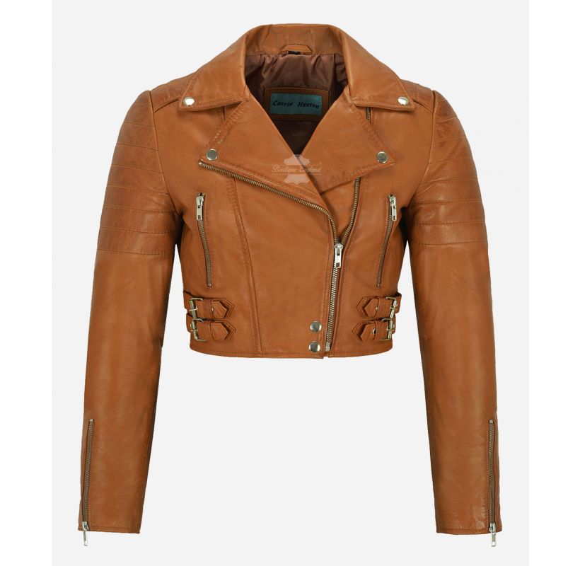 Giacca in pelle da donna TAN CROPPED / Giacca corta Giacca in pelle da donna TAN CROPPED / Giacca corta
