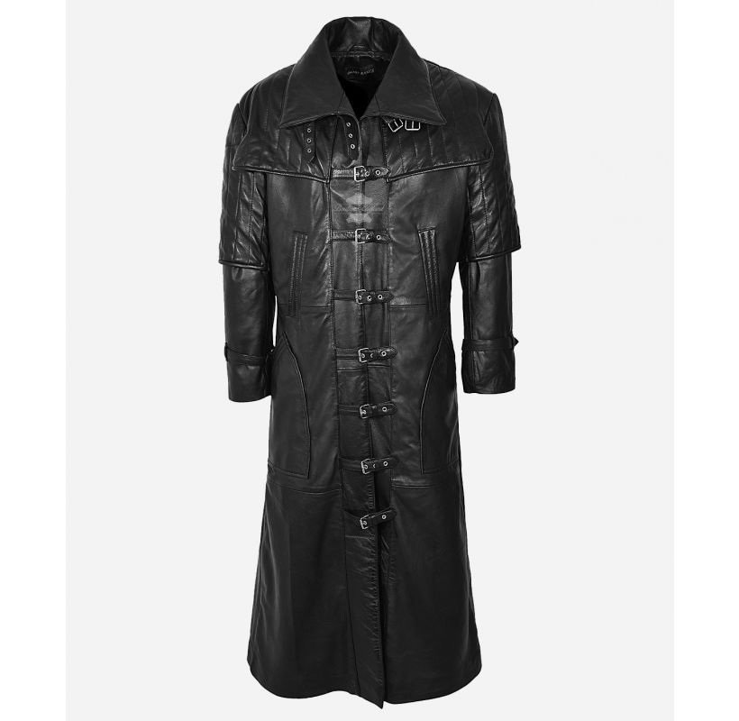 Pirate Captain Coat Full Length Leather Men's Overcoat Costume Movie Coat