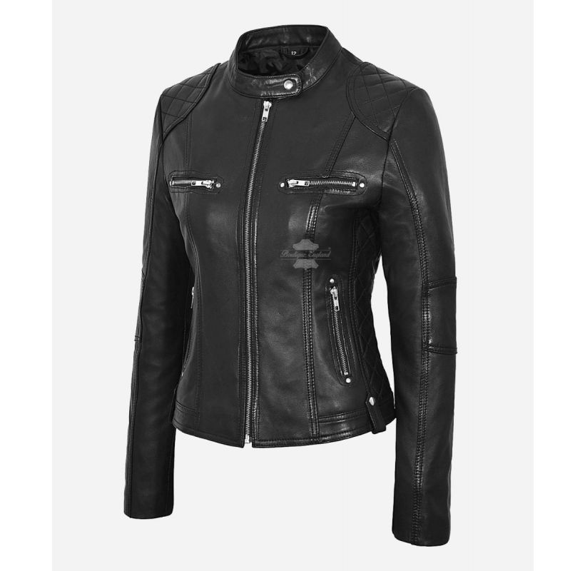 Gianna Ladies Leather Jacket Black Racer Casual Fashion Jacket