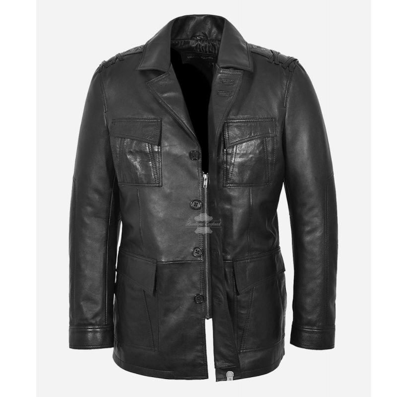 TROPIC SAFARI Mens Leather Jacket Blazer Style Leather Coat