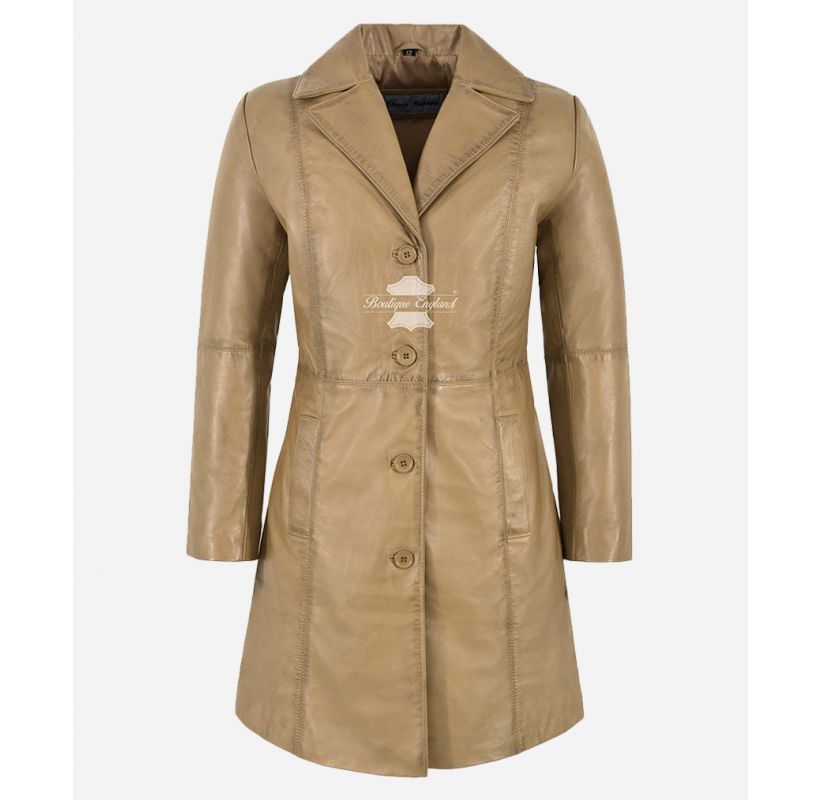 Women Classic 3/4 Leather Blazer Coat Soft Real Leather Long Jacket