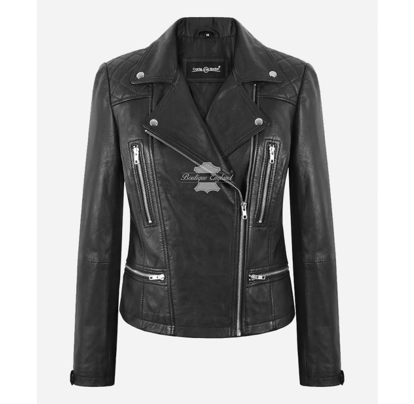 EDGY Black Ladies Jacket Black Biker Fashion Slim Fit Leather Jacket