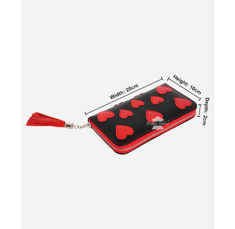 Ladies Red Heart Leather Clutch Multiple Pocket Handbag Wallet
