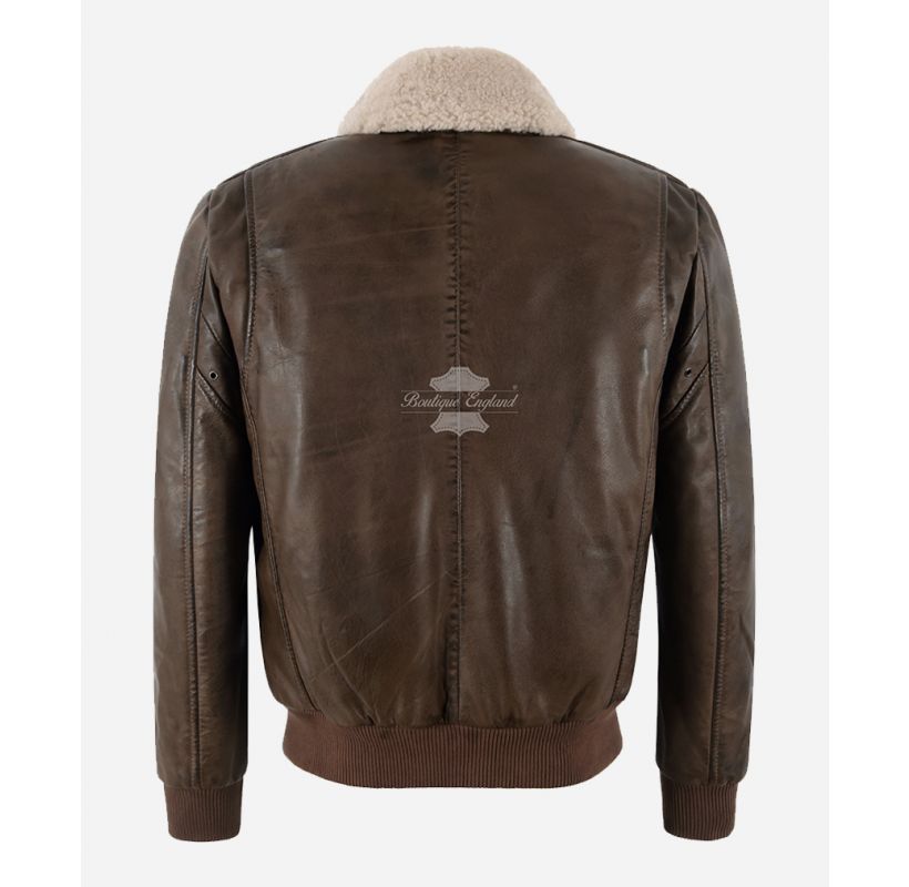 Herren Fliegerjacke aus Leder mit Lammfell-Pelzkragen, fliegende