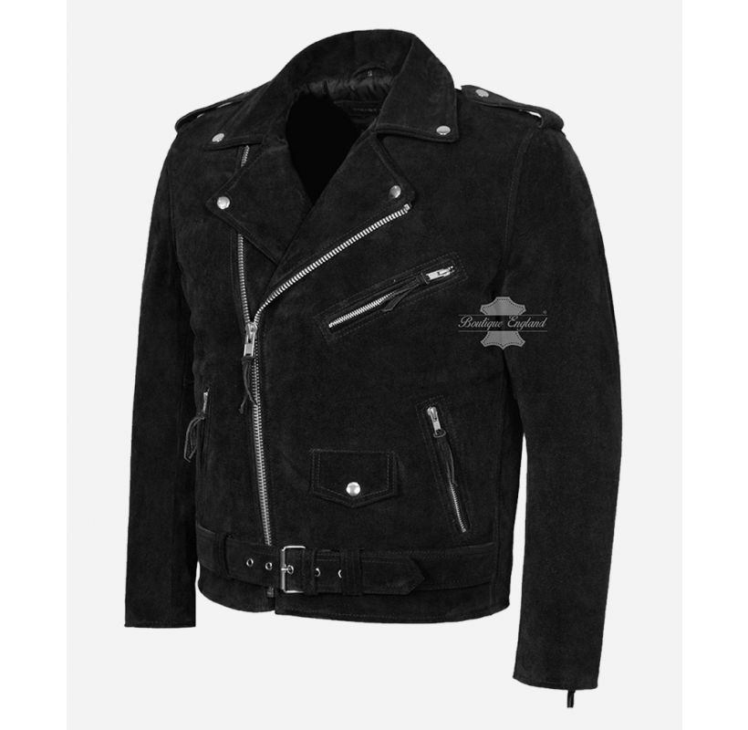 Men's Genuine Buffalo Leather Motorcycle Jacket | Brando Style Black Biker Jacket