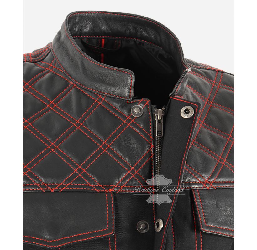 Men's Biker Waistcoat Cordura+Leather Quilted SOA Leather Vest