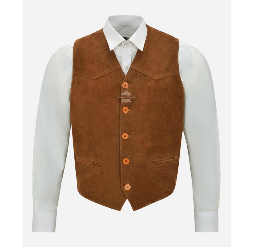 ZEE Suede Leather Waistcoat Men's Western Party Cowboy Vest