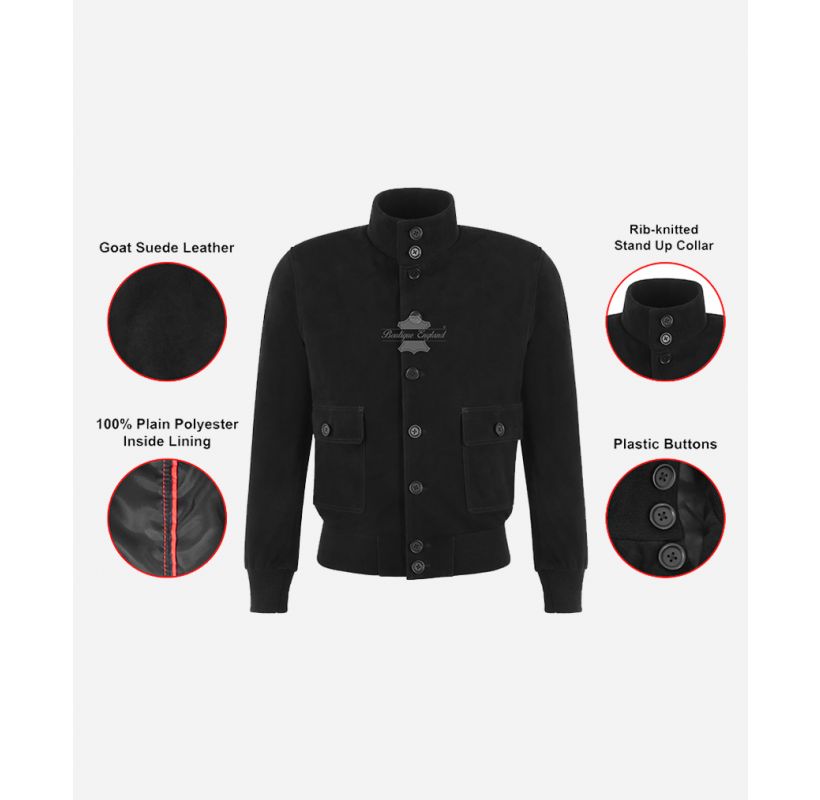 HAWK Men's Black Suede Bomber Jacket Leather Blouson – Boutique England