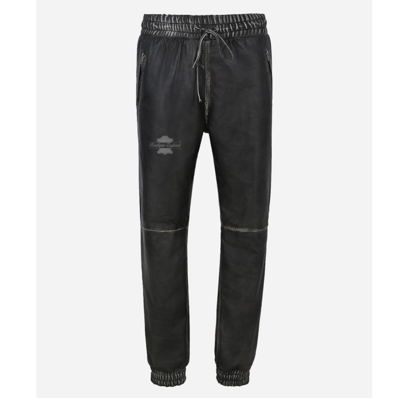LEATHER JOGGING BOTTOM MEN'S LEATHER TROUSERS TRACKPANTS