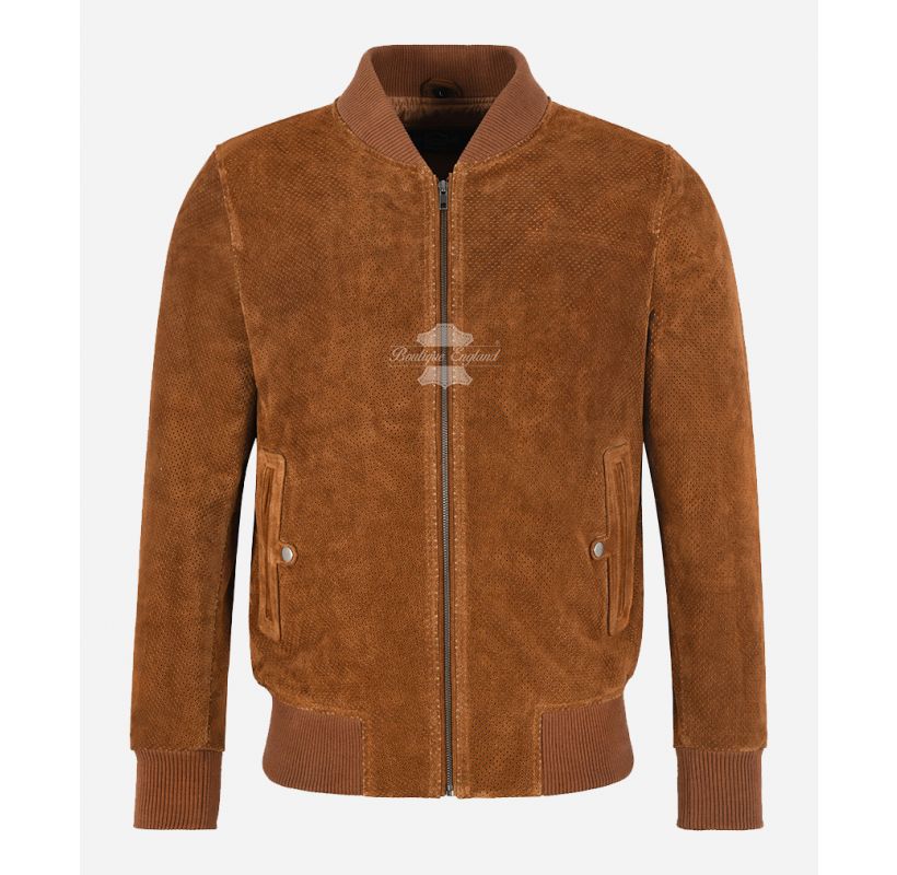 suede perforated bomber jacket