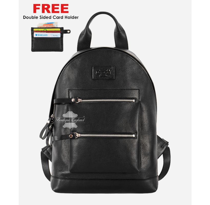 Leather Backpack Premium Cowhide Black Leather School College Bag
