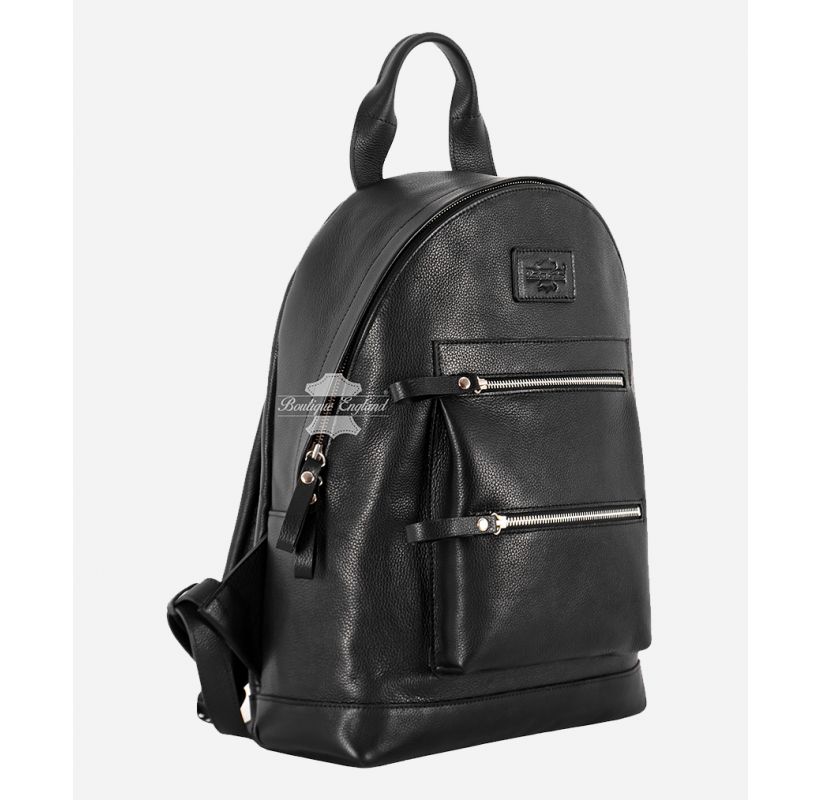 Leather Backpack Premium Cowhide Black Leather School College Bag
