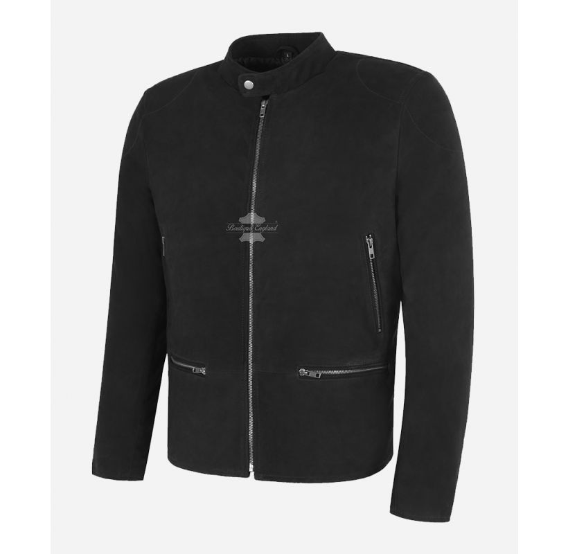 RACER Men's Suede Jacket Black Premium Light Weight Suede Leather Jacket