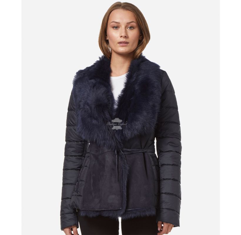 KATE LADIES FABRIC JACKET WITH TUSCANA FUR CLASSIC WINTERS JACKET Navy