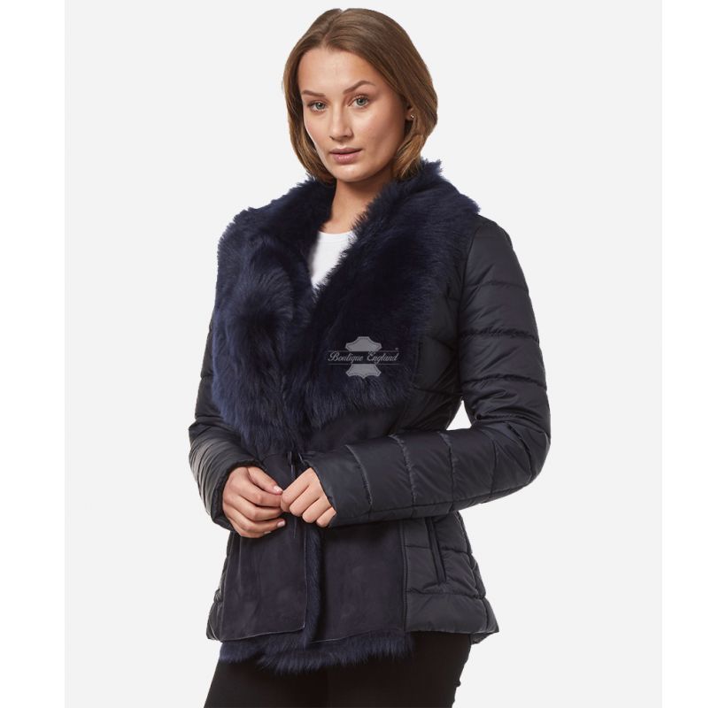 KATE LADIES FABRIC JACKET WITH TUSCANA FUR CLASSIC WINTERS JACKET Navy