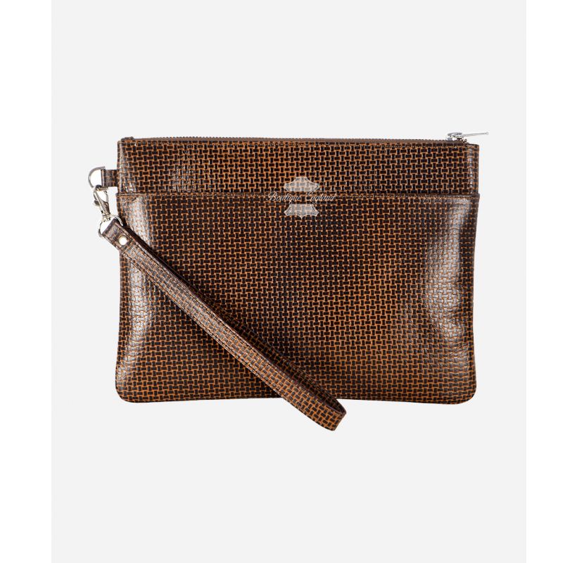 UNISEX Leather Wristlet Clutch Bag Tan Rattle Print Handbag