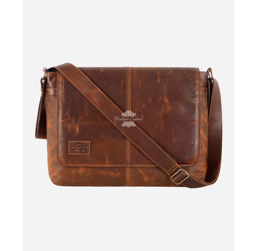 Vintage Leather Laptop Bag Crossbody Bag Shoulder Messenger Briefcase