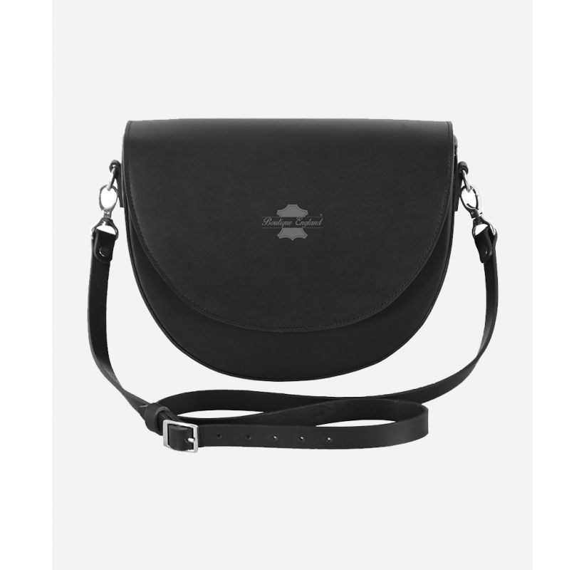 Women’s Black Leather D-Shape Travel Tote Crossbody Shoulder Bag