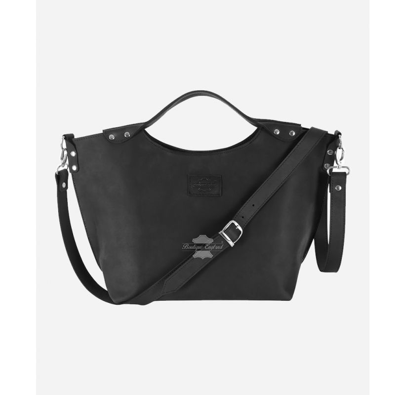 Damen-Einkaufstasche aus schwarzem Leder, obere Hand, Schulter-Organizer, Geldbörse