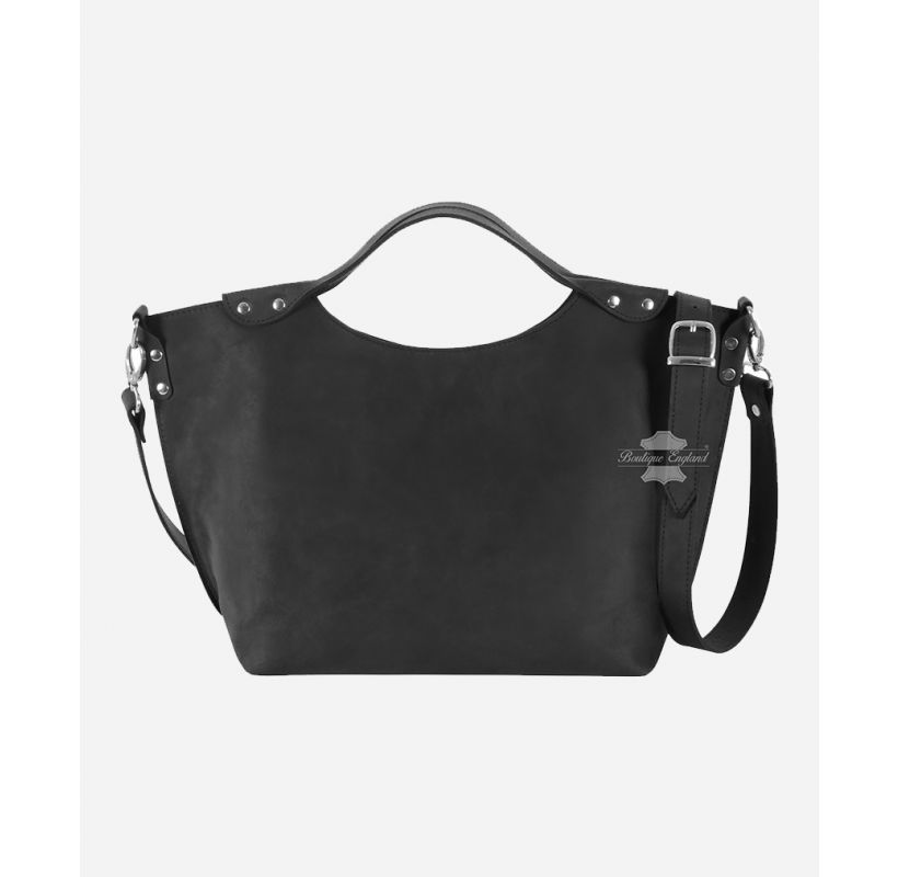 Damen-Einkaufstasche aus schwarzem Leder, obere Hand, Schulter-Organizer, Geldbörse