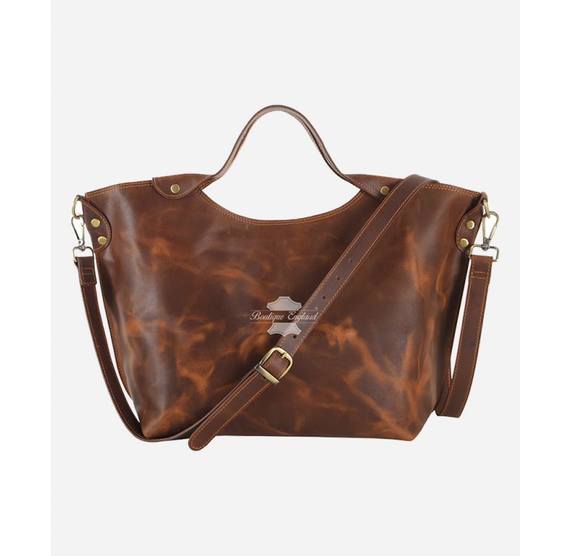 Women's Vintage Brown Purse Real Leather Shoulder Top Handle Tote Bag