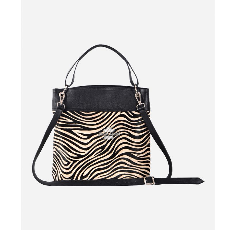 Damen Handtasche mit Zebra-Print, schwarzes Leder, Crossbody-Handtasche