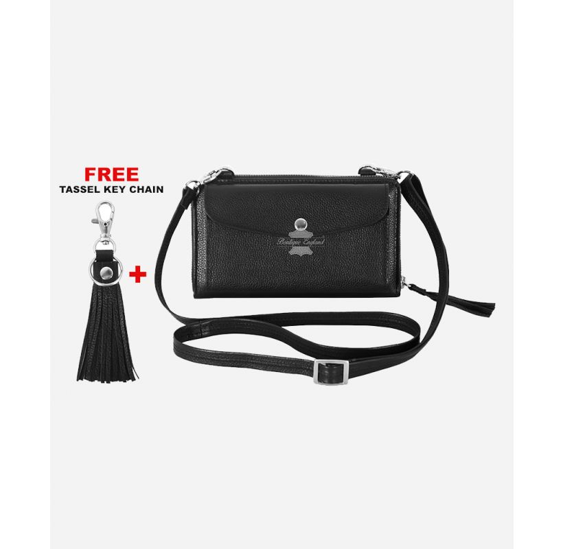 Women’s Leather Shoulder Bag Black Clutch Night Travel Crossbody Bag
