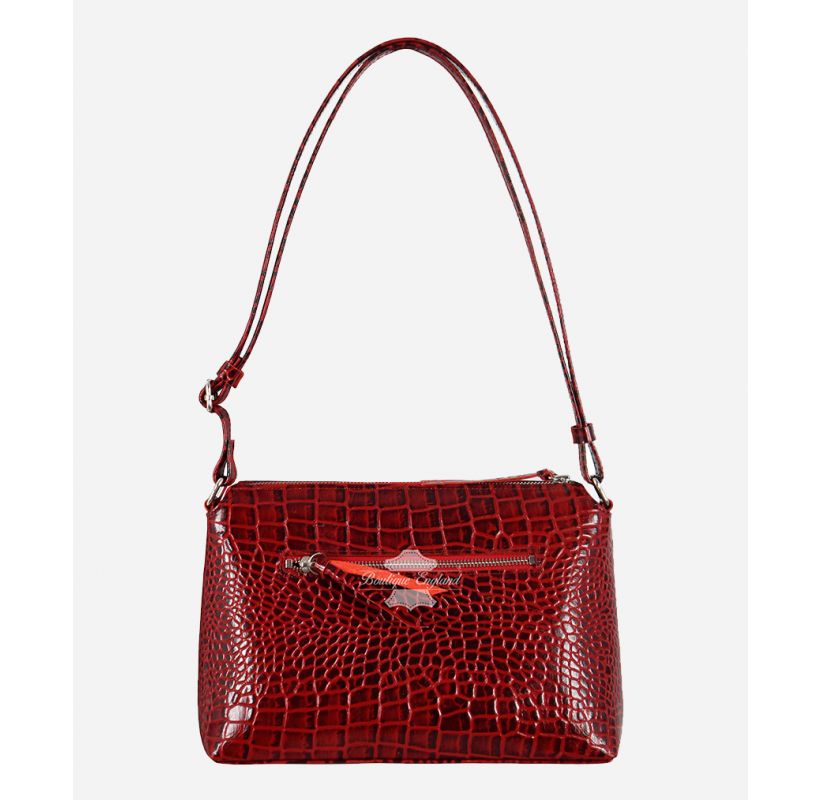 Womens Shoulder Bag Purse Red Crocodile Print Leather Travel Satchel Handbag